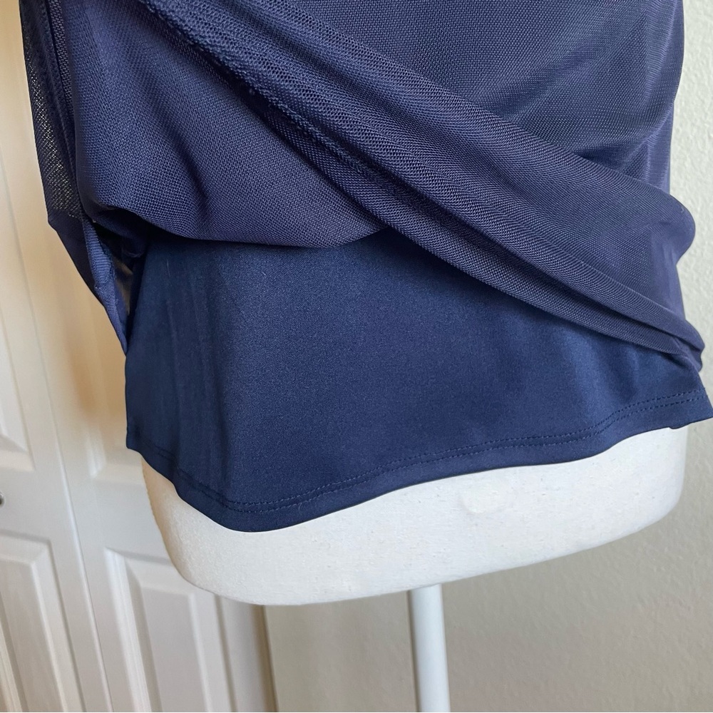 Halogen Mesh Sleeveless Top Women’s S Navy Blue Cowl Neck Layered Career Office - Picture 5 of 11